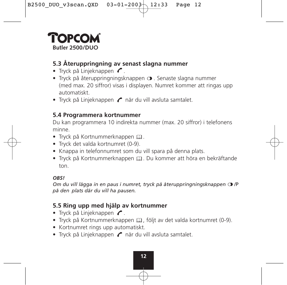 Topcom BUTLER 2500 Duo User Manual | Page 12 / 84