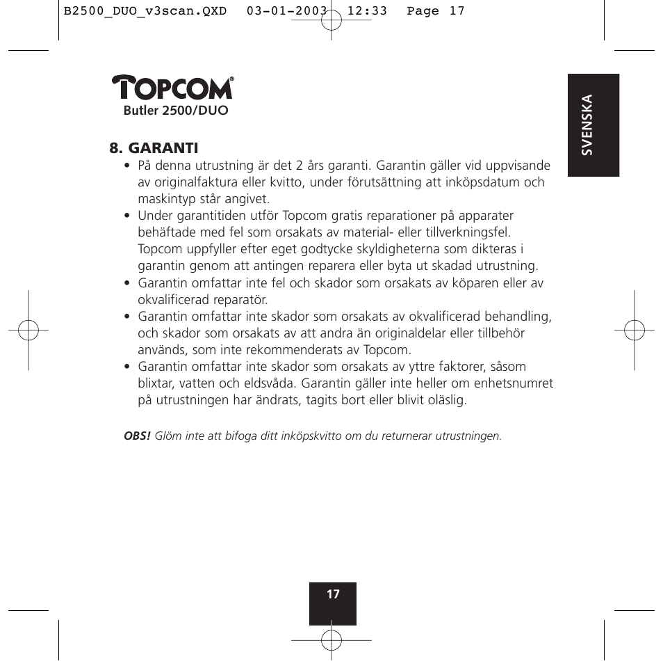 Topcom BUTLER 2500 Duo User Manual | Page 17 / 84