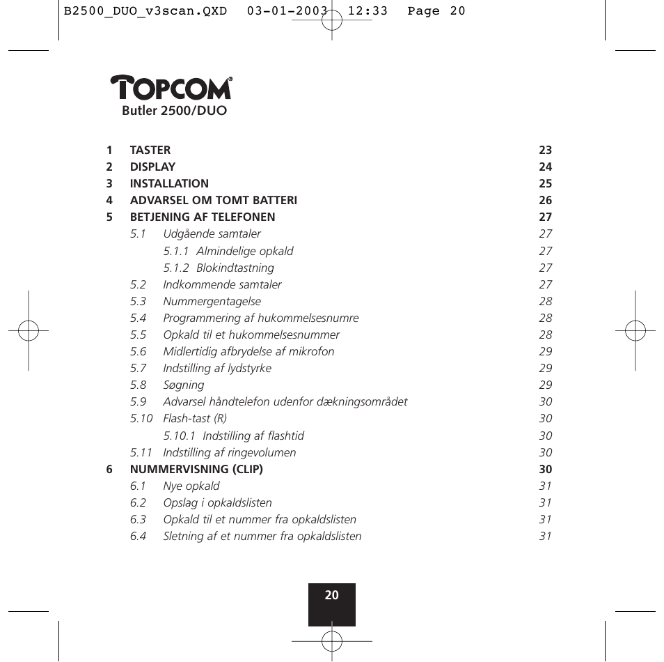 Topcom BUTLER 2500 Duo User Manual | Page 20 / 84