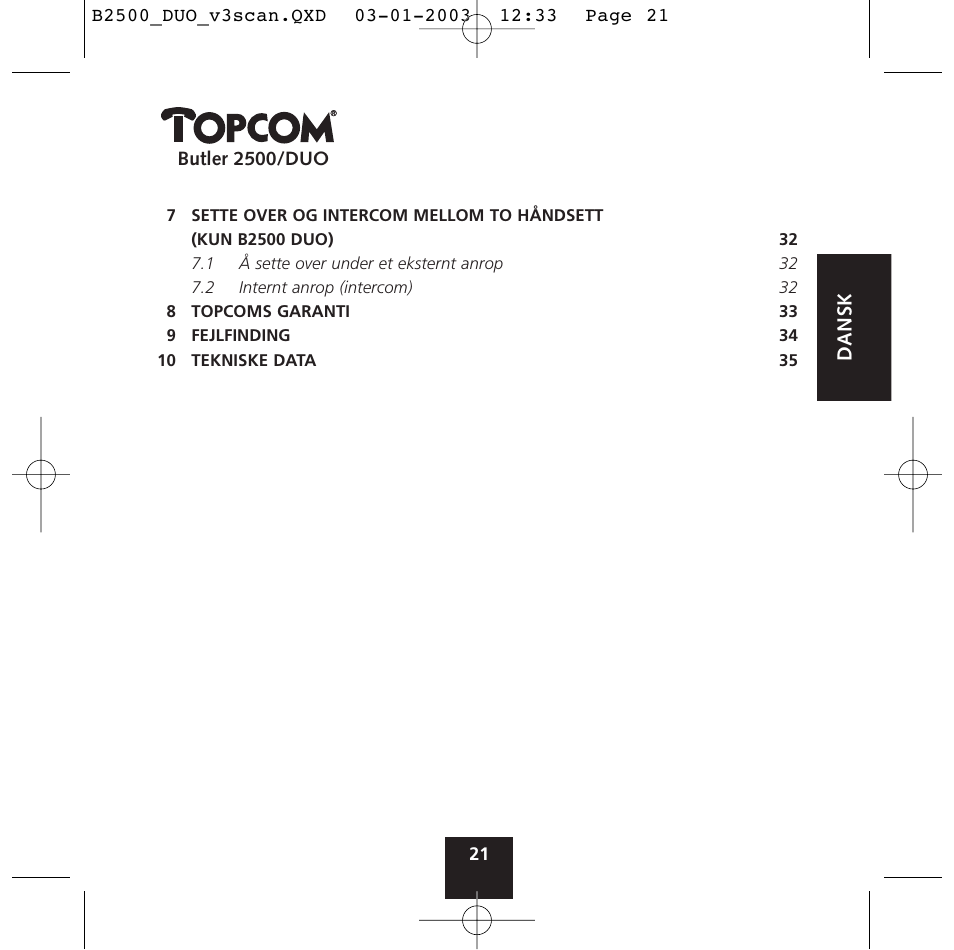 Topcom BUTLER 2500 Duo User Manual | Page 21 / 84