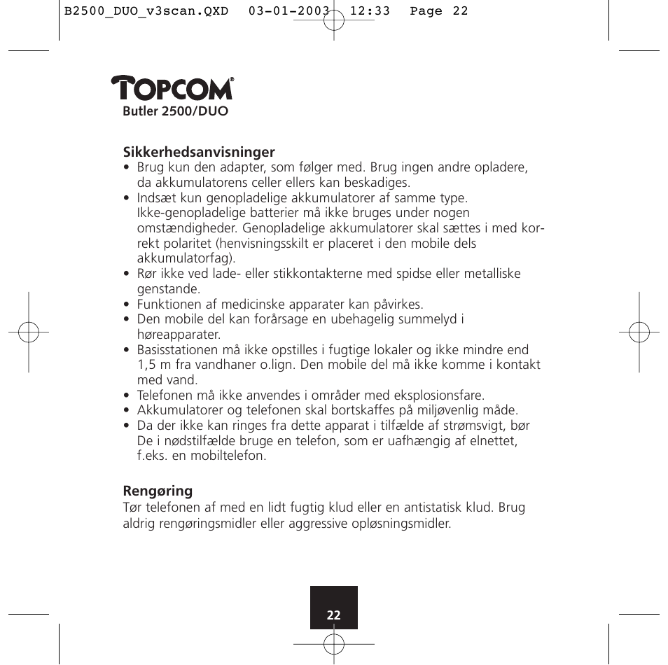 Topcom BUTLER 2500 Duo User Manual | Page 22 / 84
