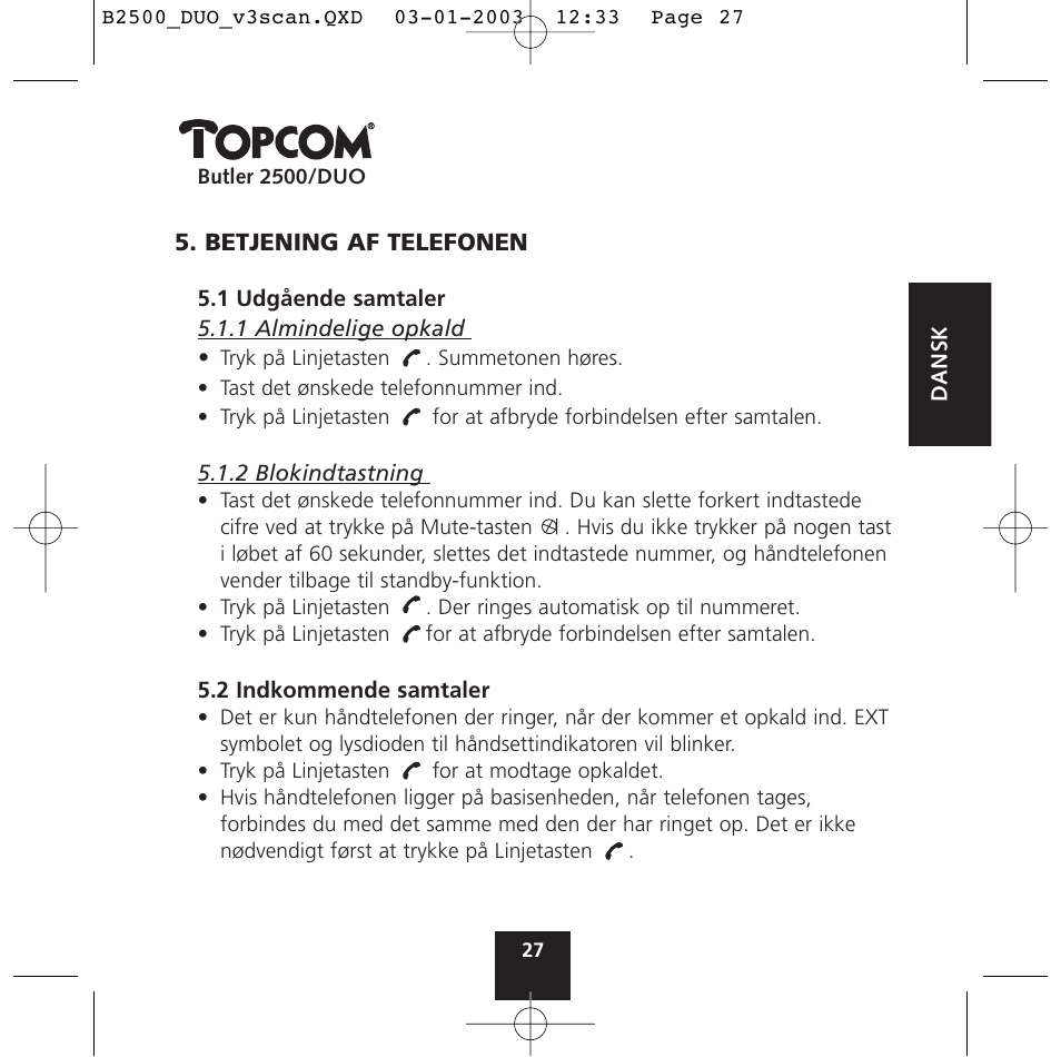 Topcom BUTLER 2500 Duo User Manual | Page 27 / 84