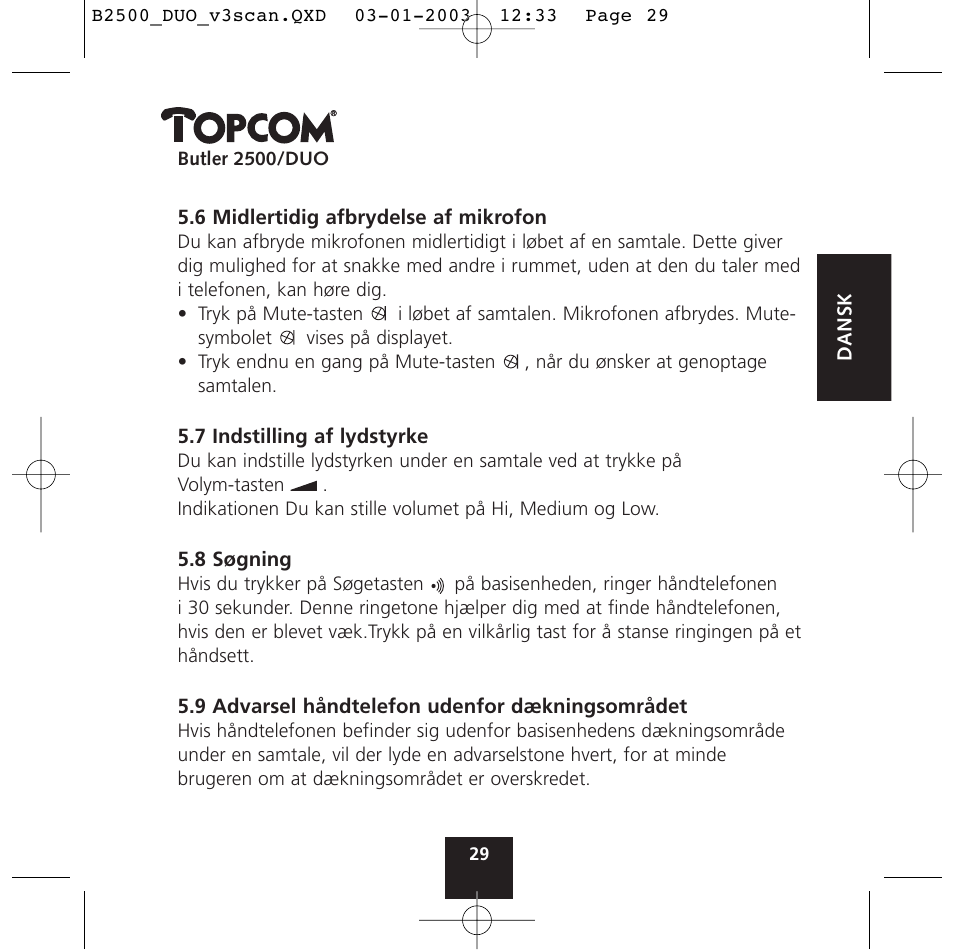 Topcom BUTLER 2500 Duo User Manual | Page 29 / 84