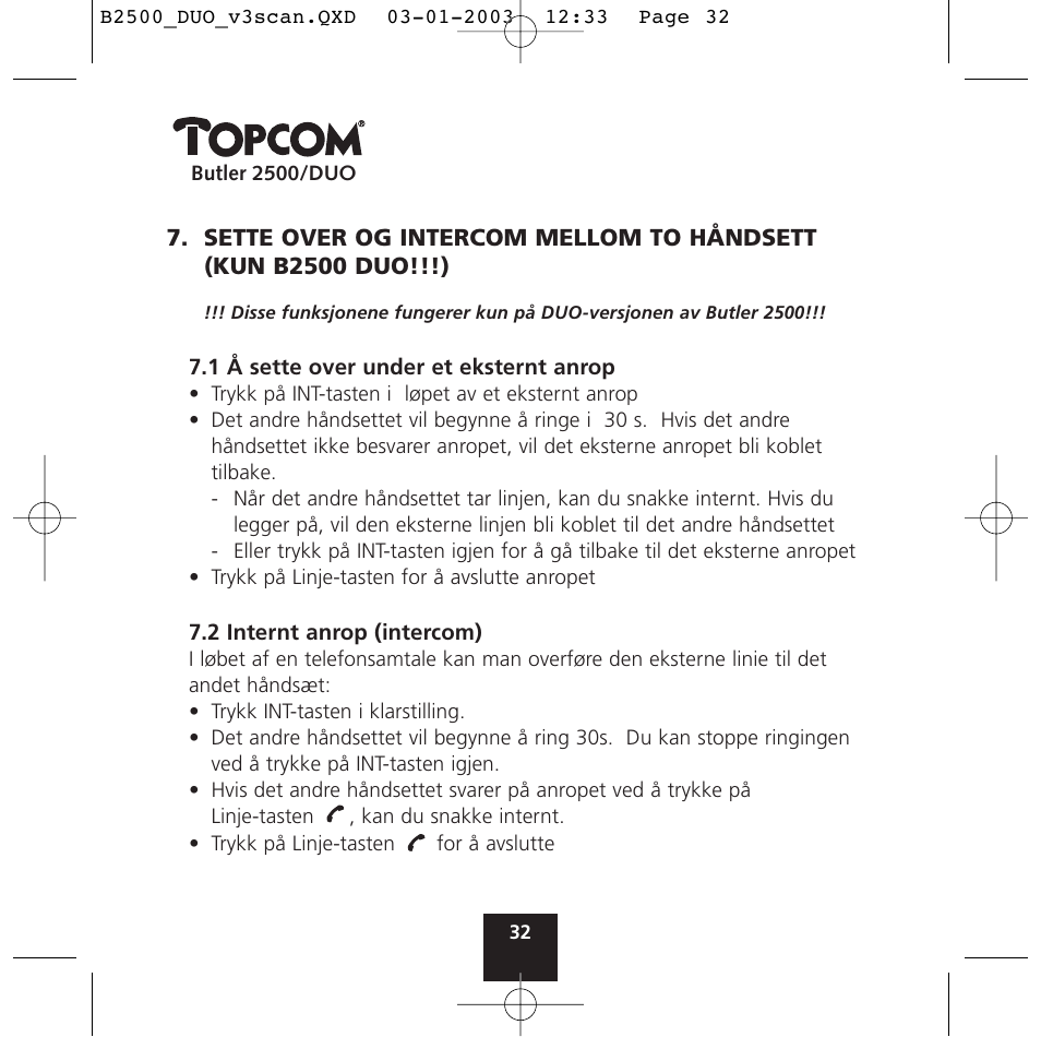 Topcom BUTLER 2500 Duo User Manual | Page 32 / 84
