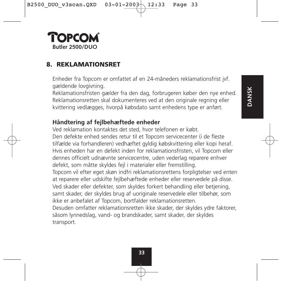 Topcom BUTLER 2500 Duo User Manual | Page 33 / 84