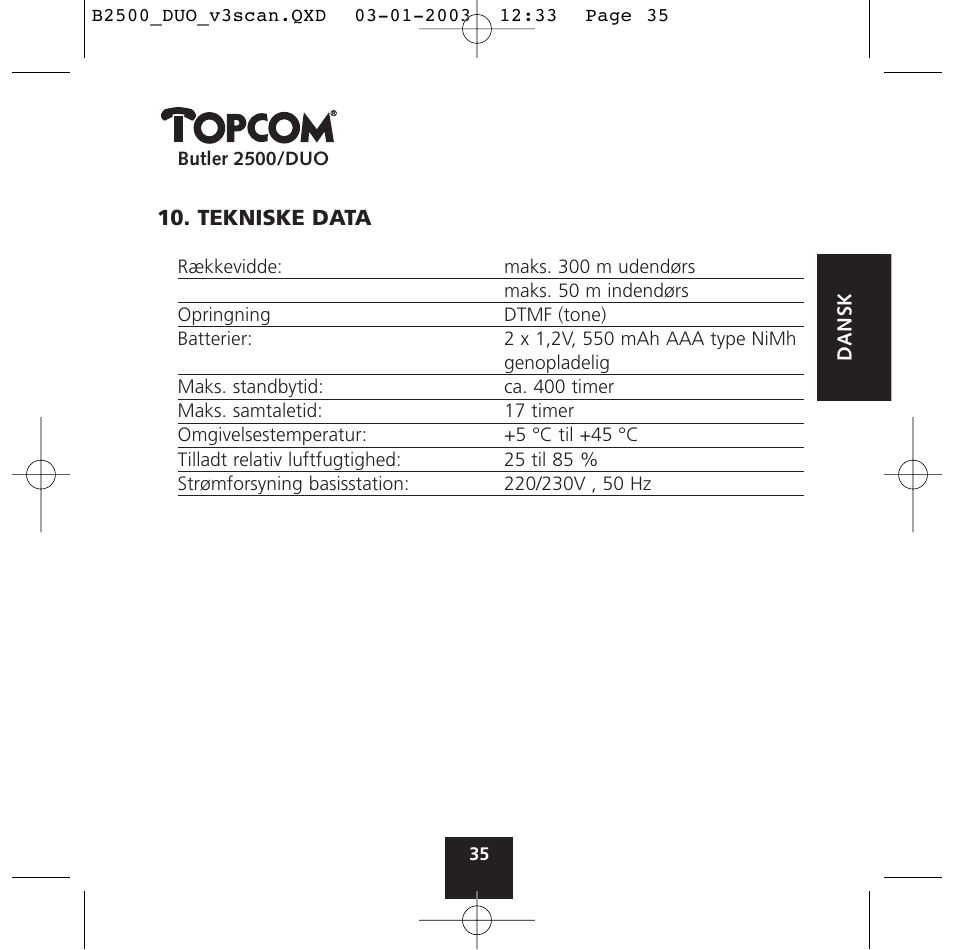 Topcom BUTLER 2500 Duo User Manual | Page 35 / 84
