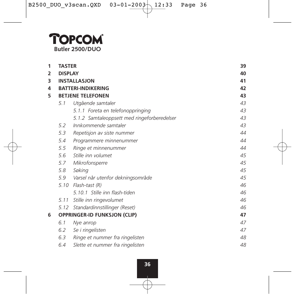 Topcom BUTLER 2500 Duo User Manual | Page 36 / 84