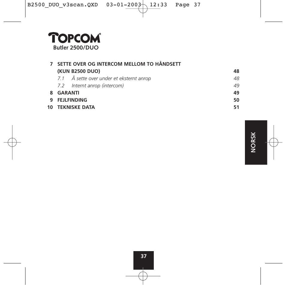 Topcom BUTLER 2500 Duo User Manual | Page 37 / 84