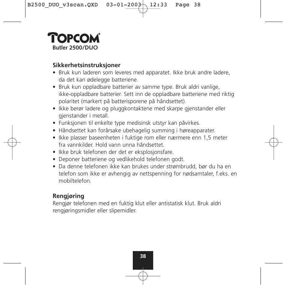 Topcom BUTLER 2500 Duo User Manual | Page 38 / 84