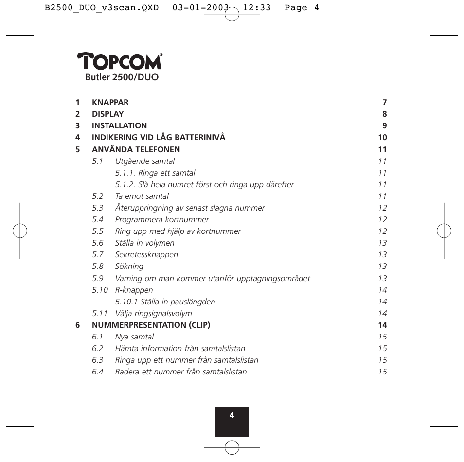 Topcom BUTLER 2500 Duo User Manual | Page 4 / 84