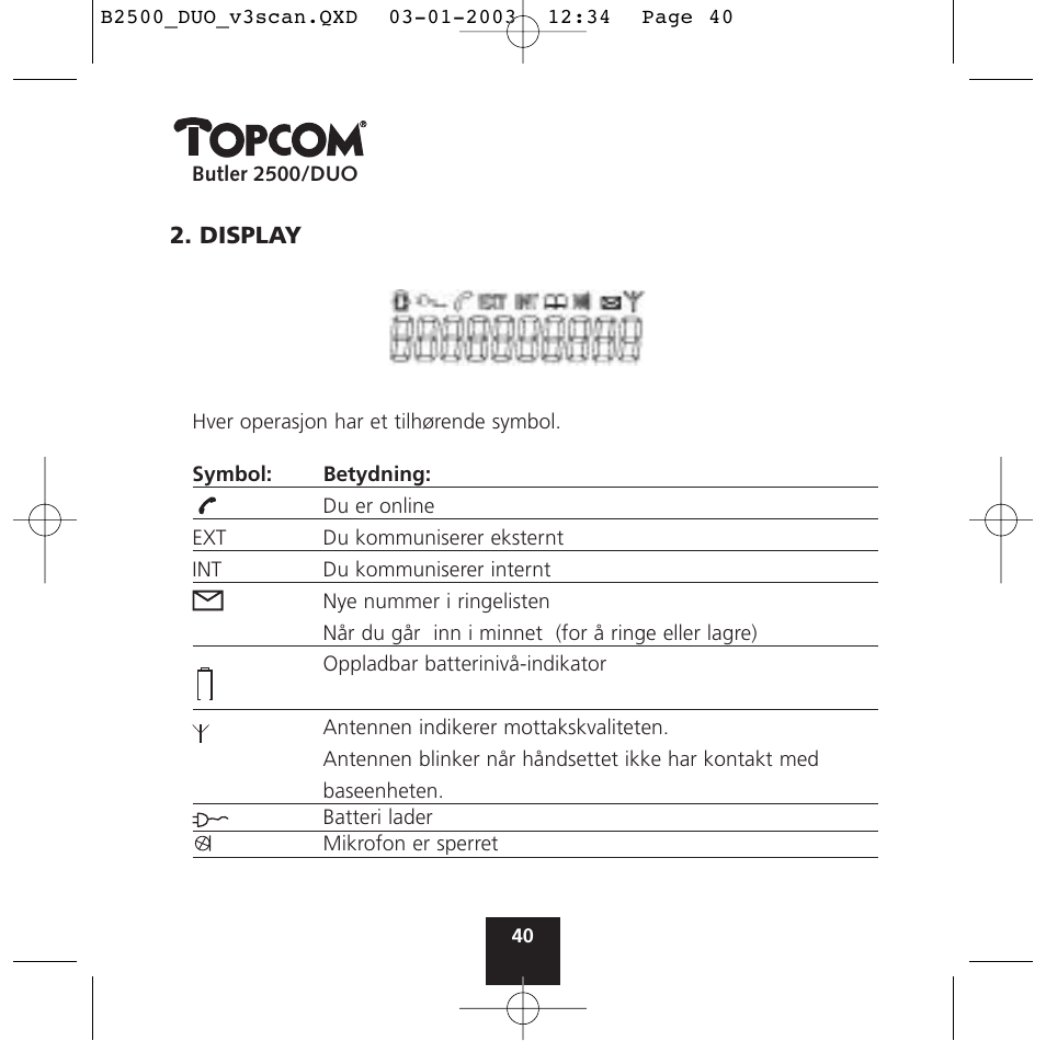 Topcom BUTLER 2500 Duo User Manual | Page 40 / 84