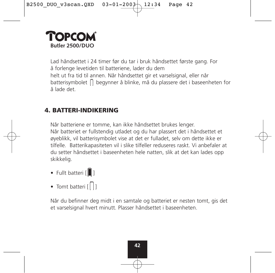 Topcom BUTLER 2500 Duo User Manual | Page 42 / 84
