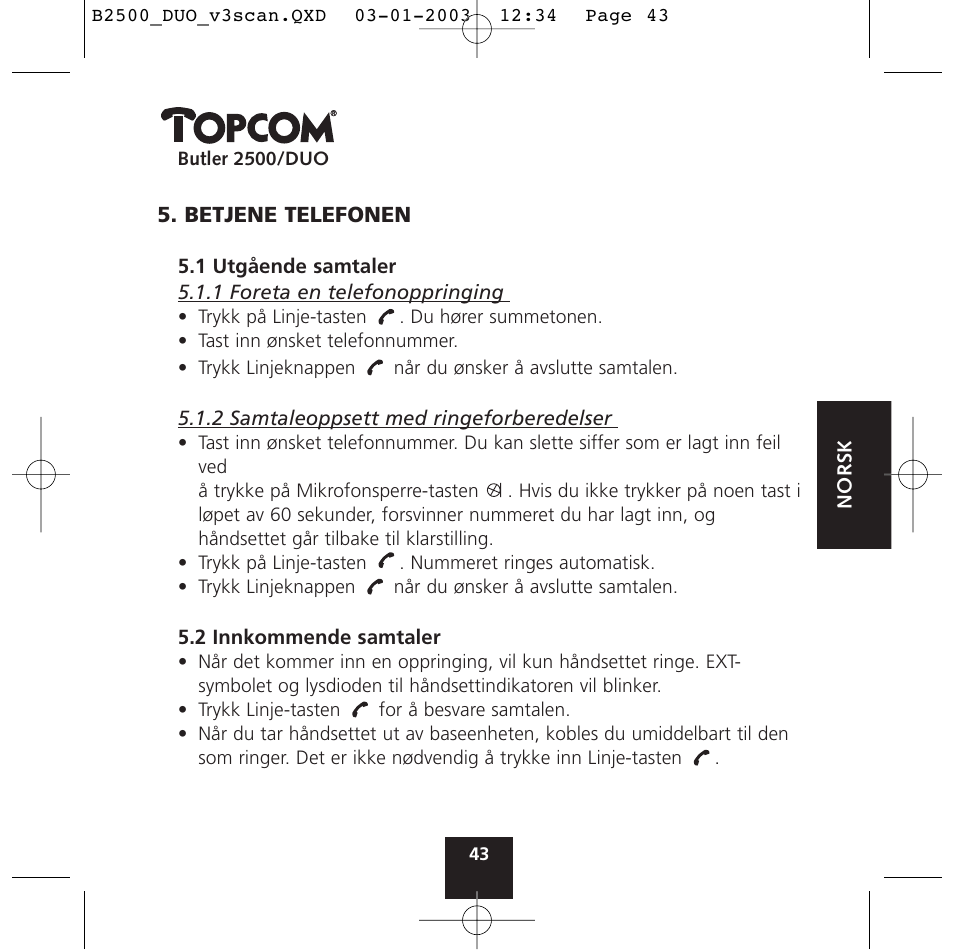 Topcom BUTLER 2500 Duo User Manual | Page 43 / 84