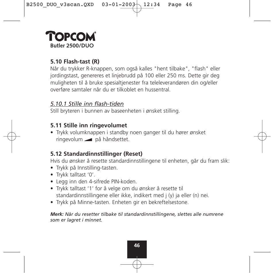 Topcom BUTLER 2500 Duo User Manual | Page 46 / 84