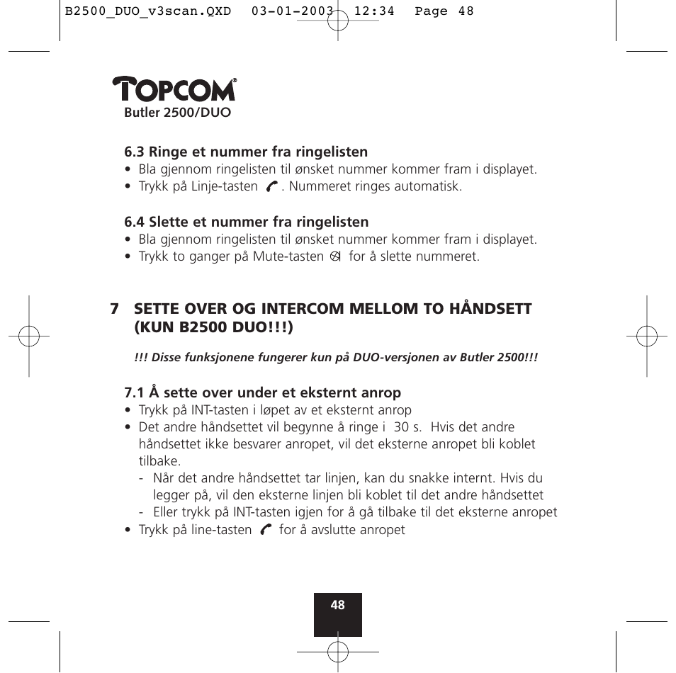 Topcom BUTLER 2500 Duo User Manual | Page 48 / 84
