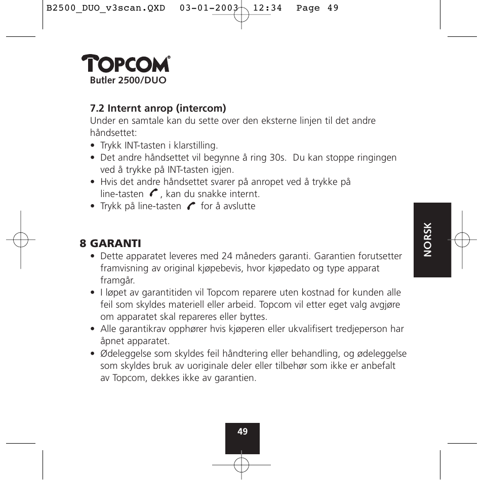 Topcom BUTLER 2500 Duo User Manual | Page 49 / 84