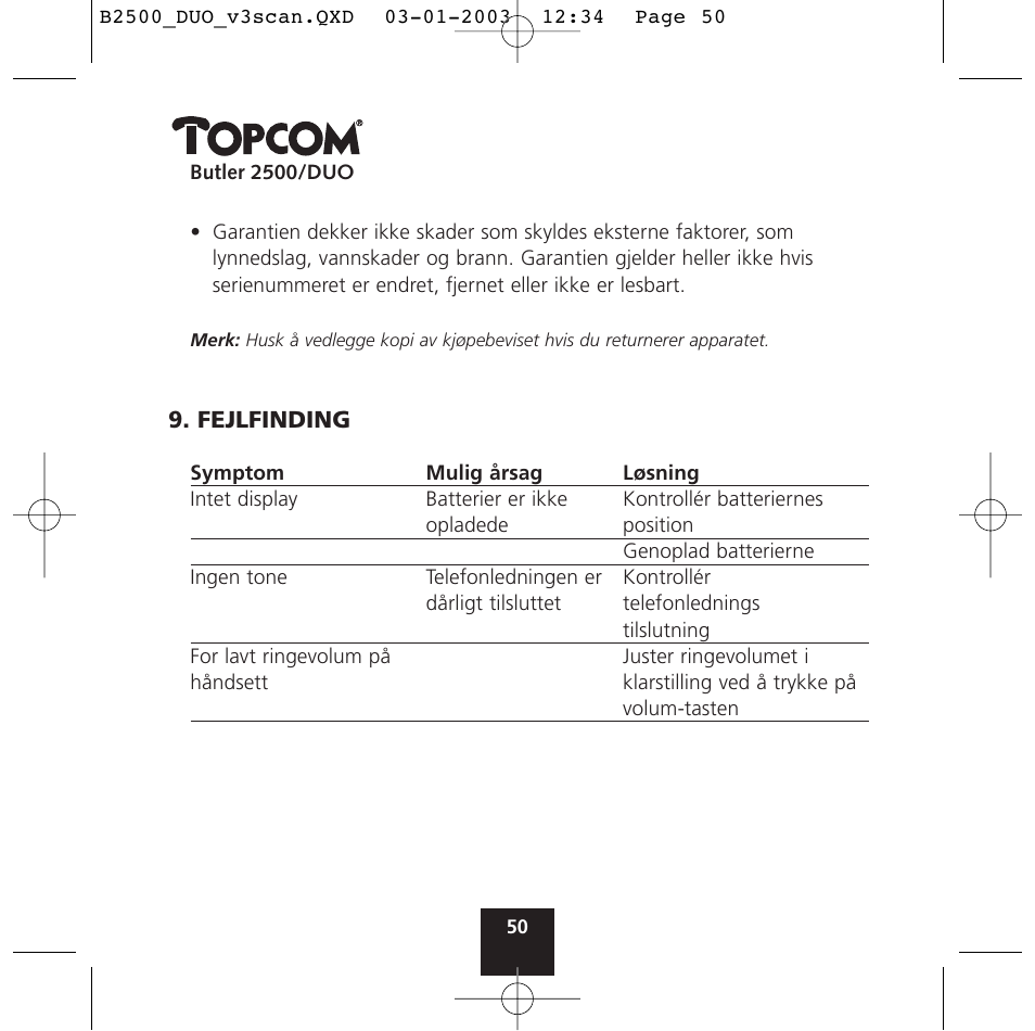 Topcom BUTLER 2500 Duo User Manual | Page 50 / 84