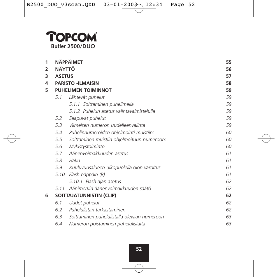 Topcom BUTLER 2500 Duo User Manual | Page 52 / 84