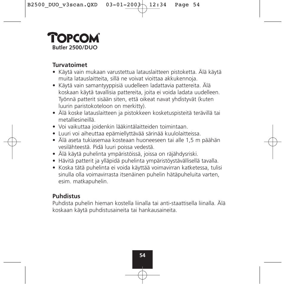 Topcom BUTLER 2500 Duo User Manual | Page 54 / 84