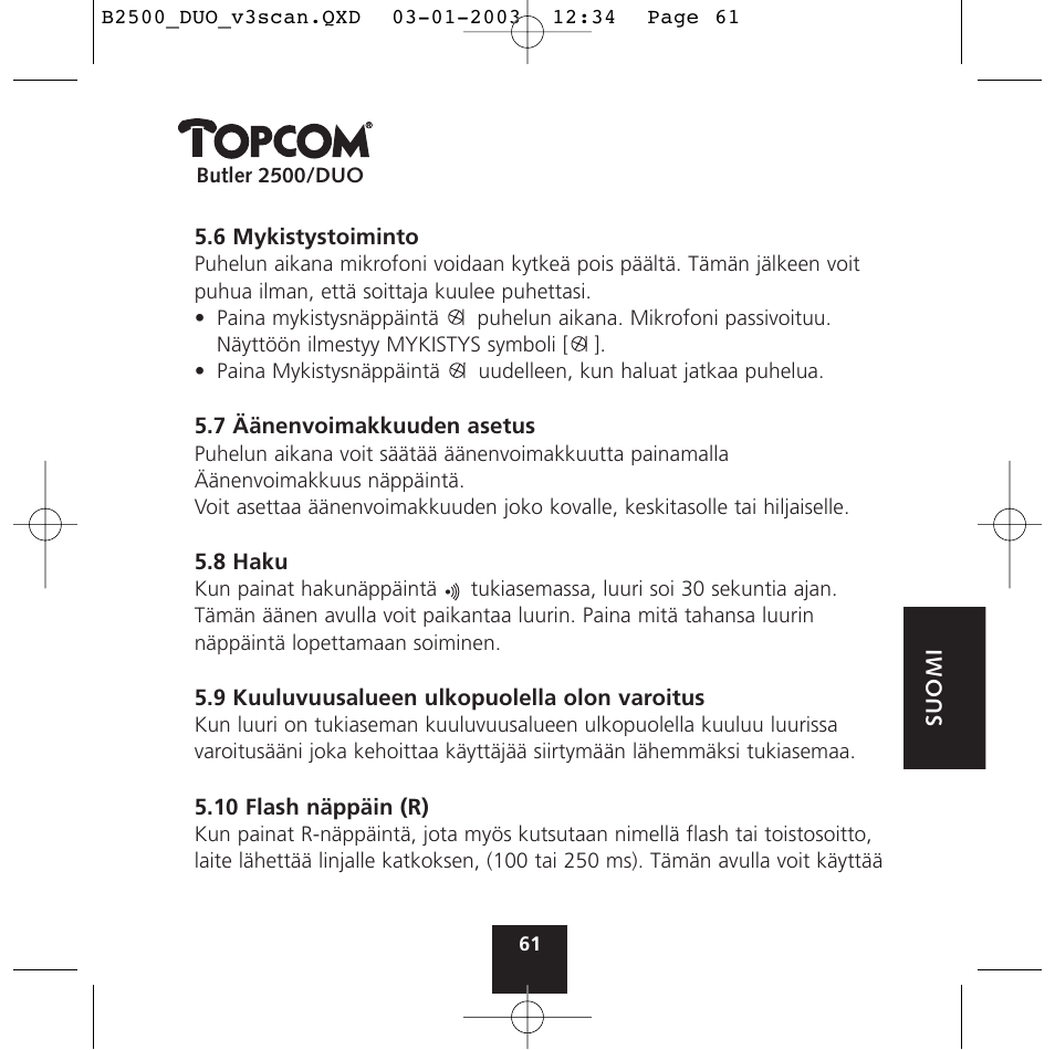 Topcom BUTLER 2500 Duo User Manual | Page 61 / 84