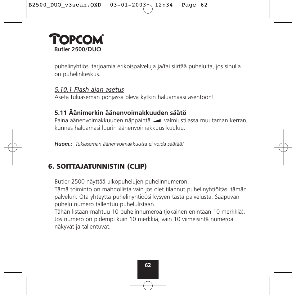 Topcom BUTLER 2500 Duo User Manual | Page 62 / 84