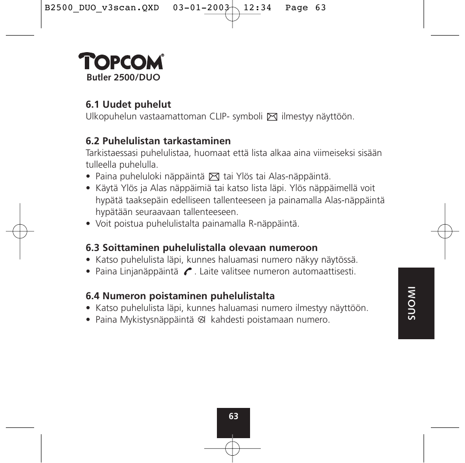 Topcom BUTLER 2500 Duo User Manual | Page 63 / 84