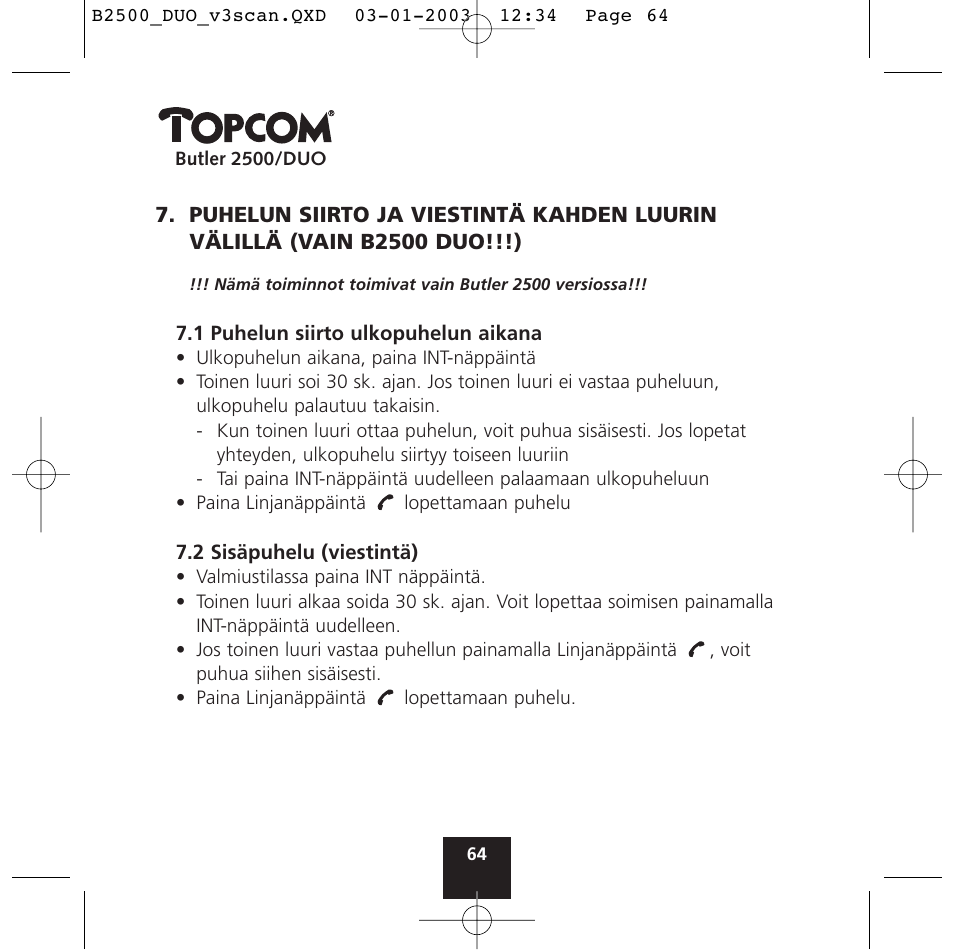 Topcom BUTLER 2500 Duo User Manual | Page 64 / 84