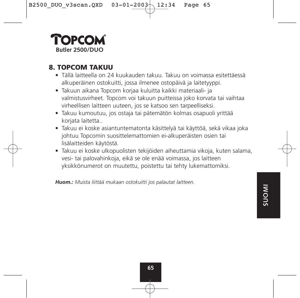 Topcom BUTLER 2500 Duo User Manual | Page 65 / 84