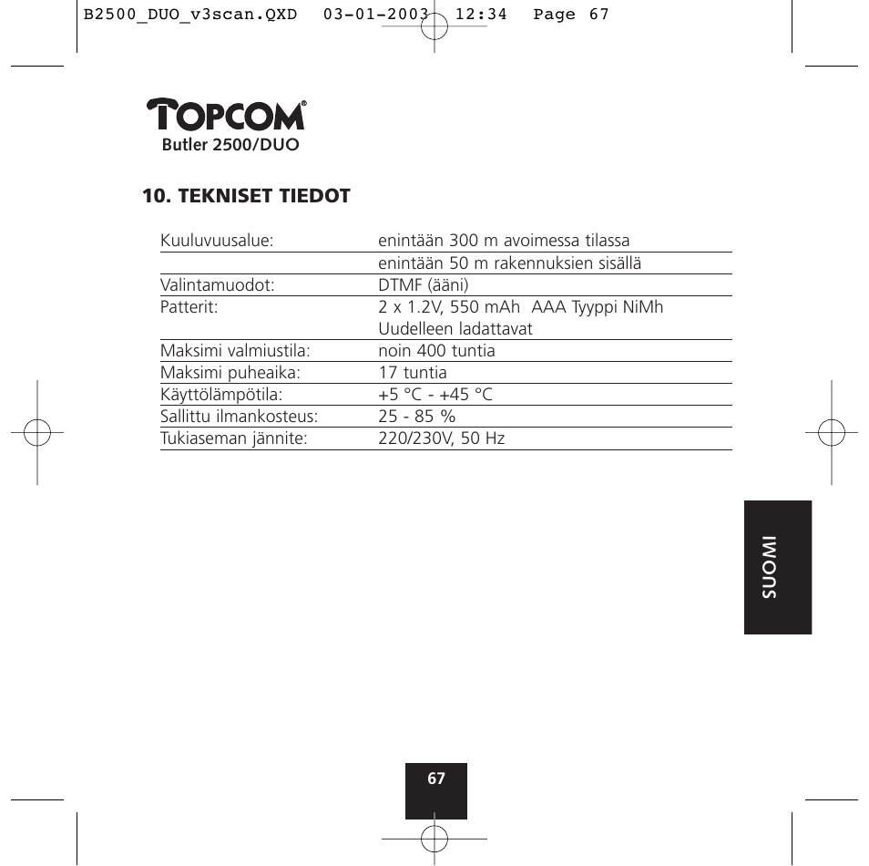 Topcom BUTLER 2500 Duo User Manual | Page 67 / 84