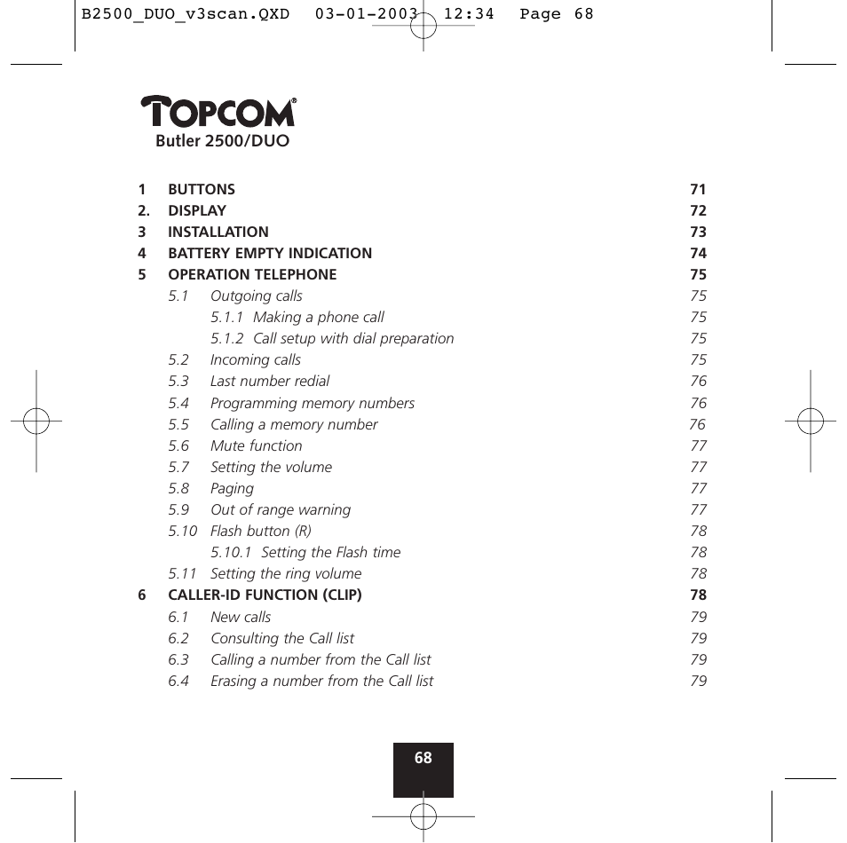 Topcom BUTLER 2500 Duo User Manual | Page 68 / 84