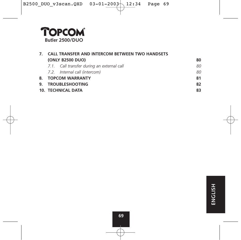 Topcom BUTLER 2500 Duo User Manual | Page 69 / 84