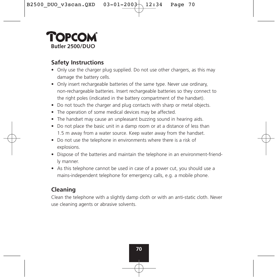 Topcom BUTLER 2500 Duo User Manual | Page 70 / 84