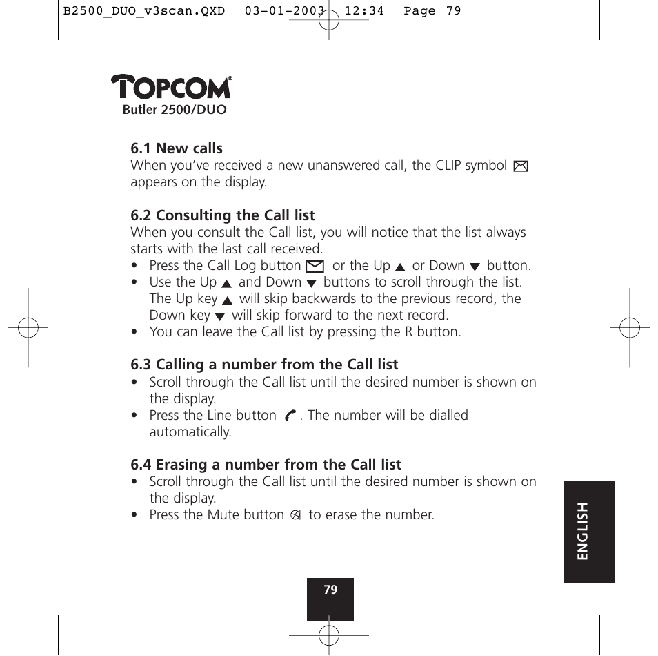 Topcom BUTLER 2500 Duo User Manual | Page 79 / 84