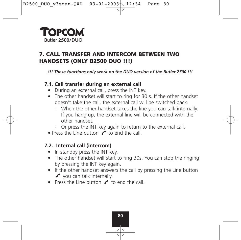 Topcom BUTLER 2500 Duo User Manual | Page 80 / 84