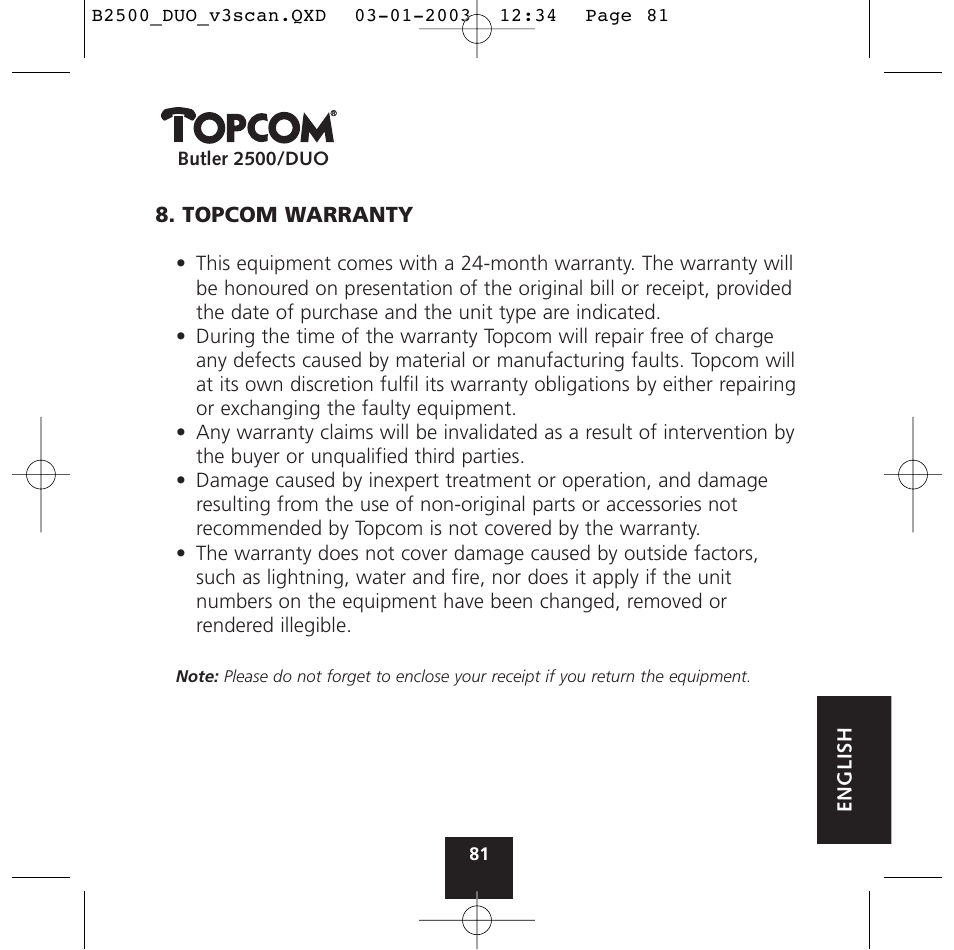 Topcom BUTLER 2500 Duo User Manual | Page 81 / 84