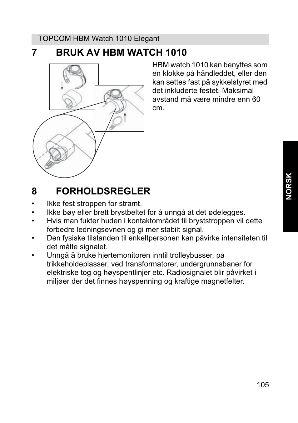 8forholdsregler | Topcom HBM Watch 1010 Elelgant User Manual | Page 105 / 132