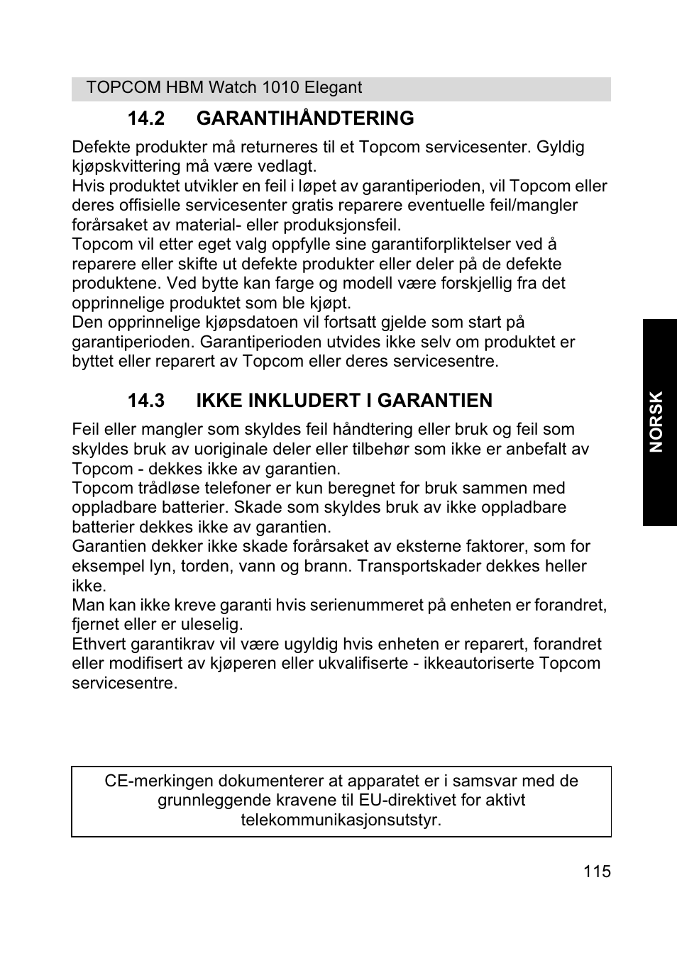 Topcom HBM Watch 1010 Elelgant User Manual | Page 115 / 132