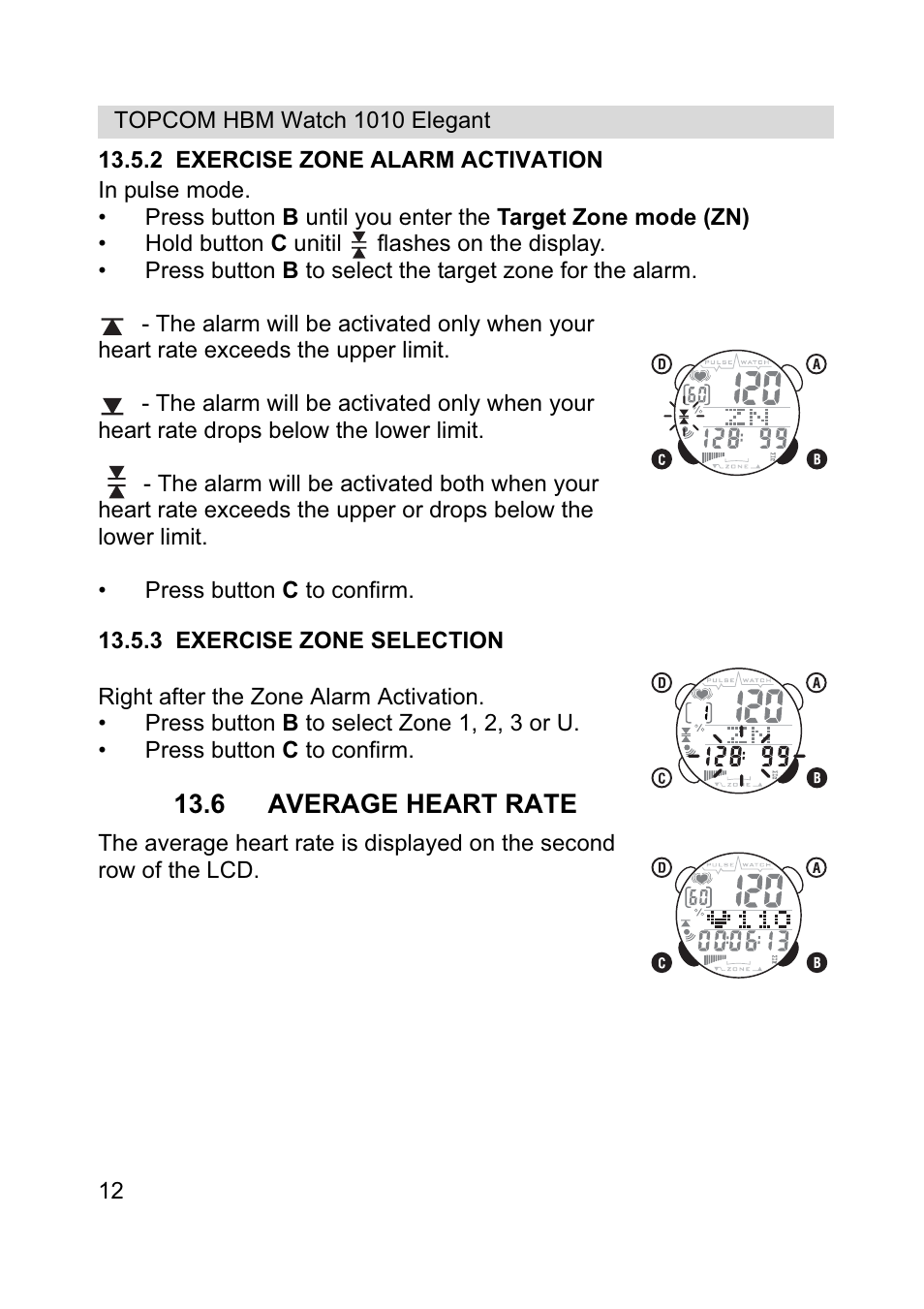 6 average heart rate | Topcom HBM Watch 1010 Elelgant User Manual | Page 12 / 132