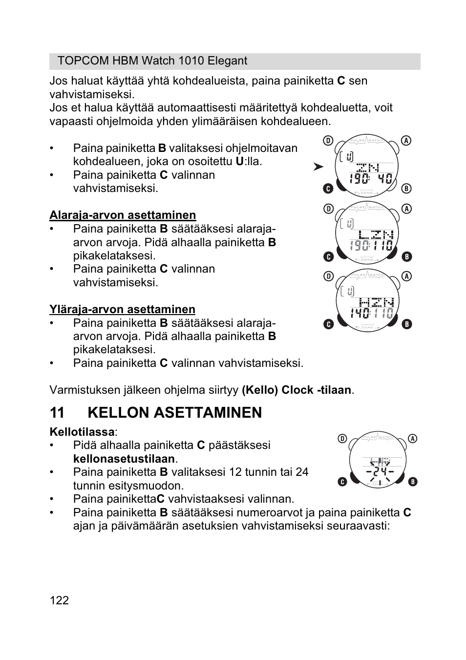 11 kellon asettaminen | Topcom HBM Watch 1010 Elelgant User Manual | Page 122 / 132