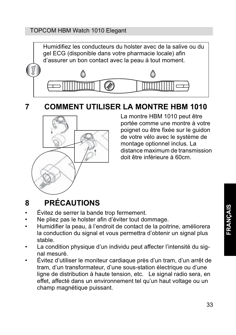 8précautions | Topcom HBM Watch 1010 Elelgant User Manual | Page 33 / 132
