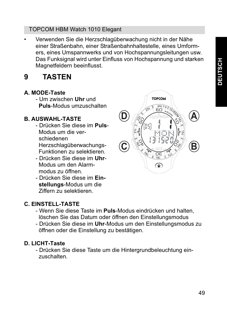 Ab c d, 9tasten | Topcom HBM Watch 1010 Elelgant User Manual | Page 49 / 132