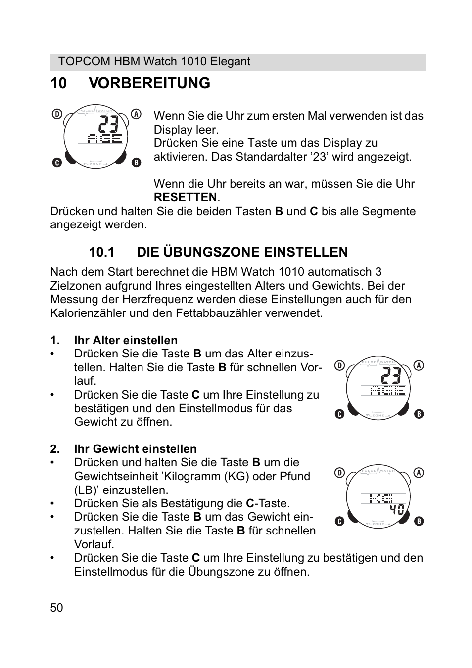 10 vorbereitung | Topcom HBM Watch 1010 Elelgant User Manual | Page 50 / 132
