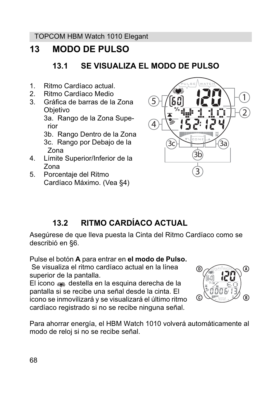 13 modo de pulso | Topcom HBM Watch 1010 Elelgant User Manual | Page 68 / 132