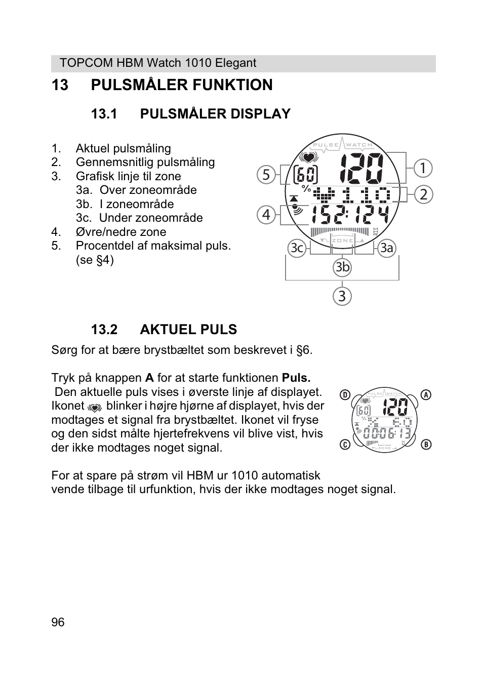 13 pulsmåler funktion | Topcom HBM Watch 1010 Elelgant User Manual | Page 96 / 132