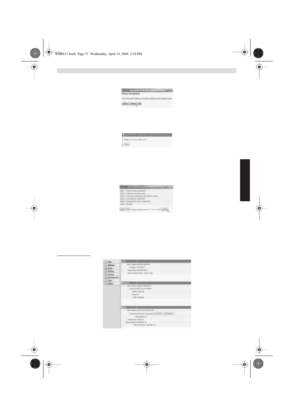 Tilkoblingsstatus | Topcom WBR 611 User Manual | Page 71 / 104