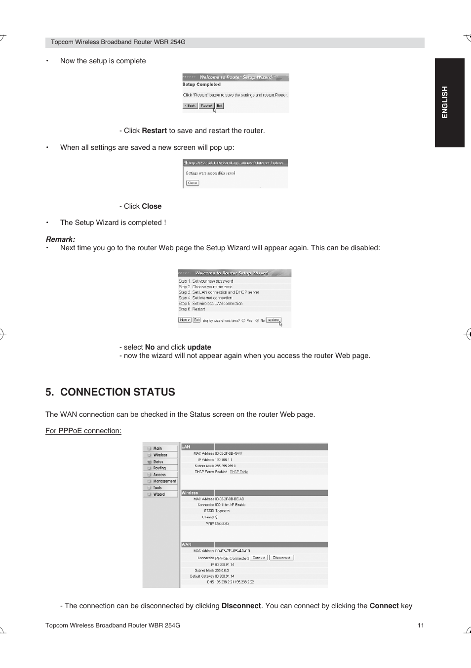 Connection status | Topcom Skyr@cer WBR 254G User Manual | Page 11 / 104