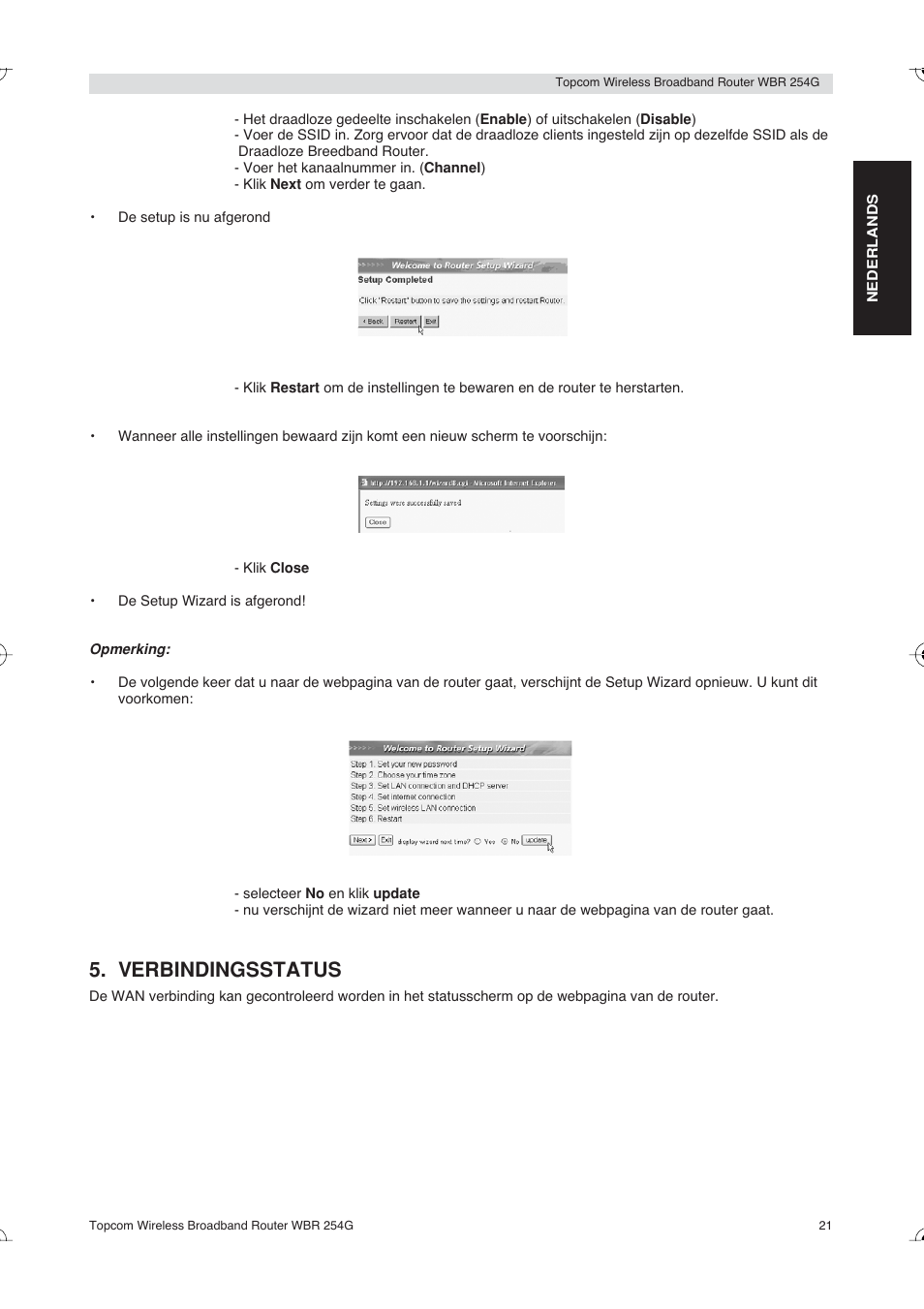 Verbindingsstatus | Topcom Skyr@cer WBR 254G User Manual | Page 21 / 104