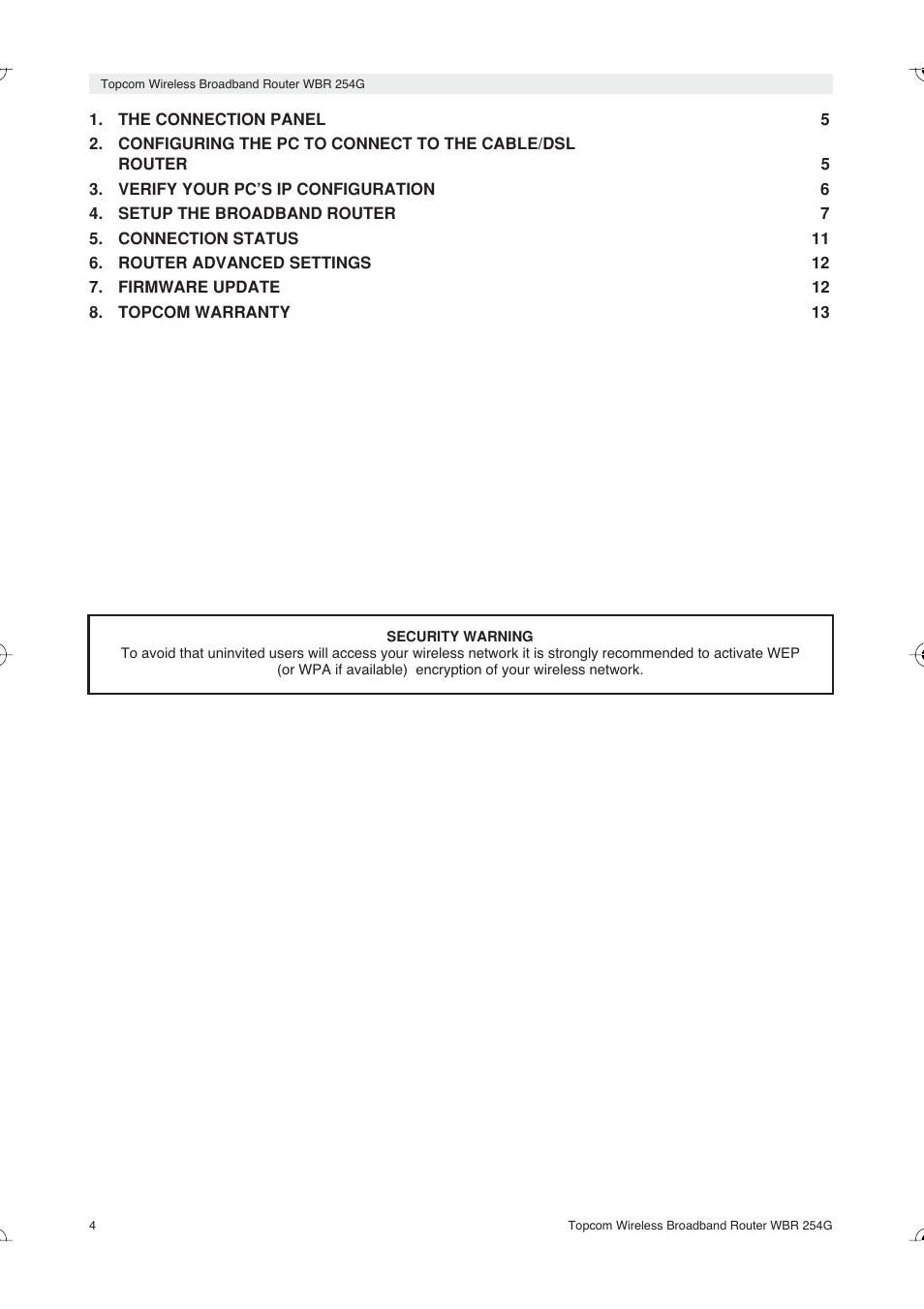 Topcom Skyr@cer WBR 254G User Manual | Page 4 / 104