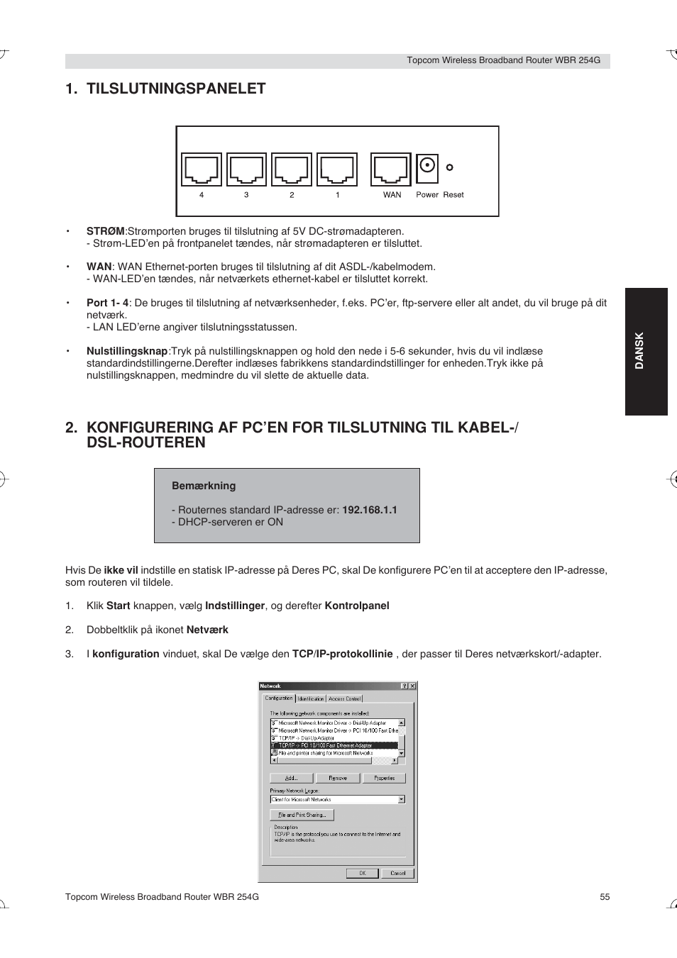 Tilslutningspanelet | Topcom Skyr@cer WBR 254G User Manual | Page 55 / 104