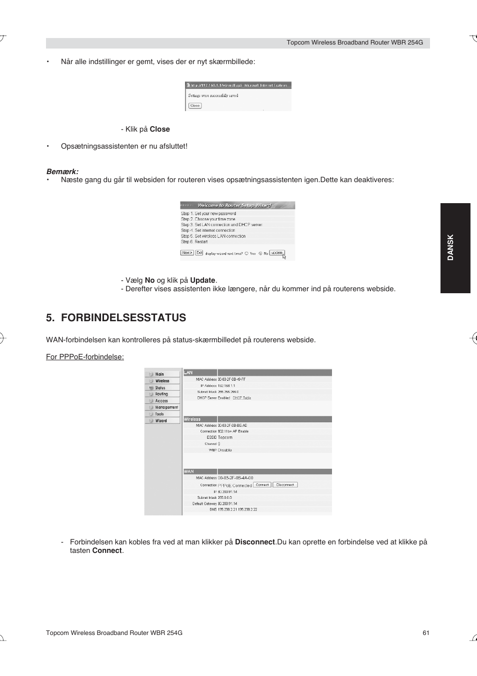 Forbindelsesstatus | Topcom Skyr@cer WBR 254G User Manual | Page 61 / 104